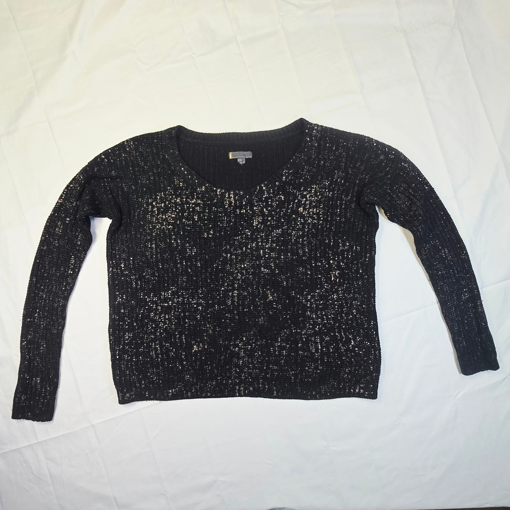 Jeans By Buffalo Women's Knit Sweater Size Small Black Gold Scoop Neck